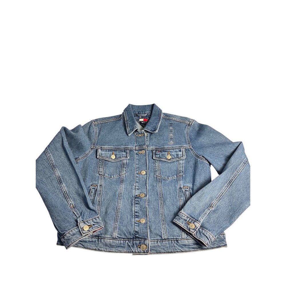 Tommy Jeans womens XL Light Wash Denim Jacket Regenerative Cotton Button Front